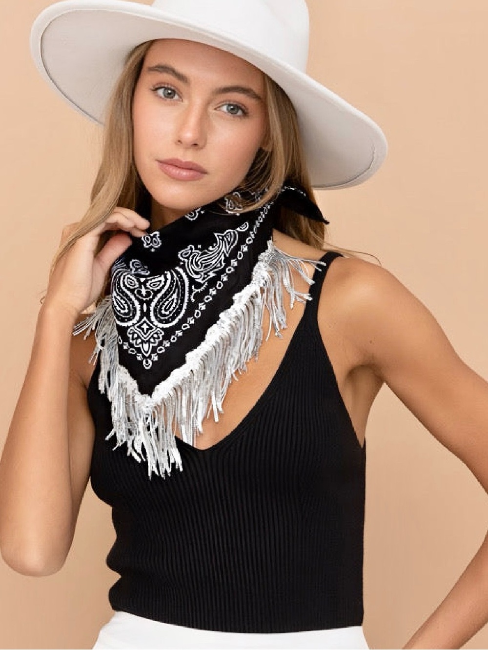 Sequins Fringe Bandana Scarf